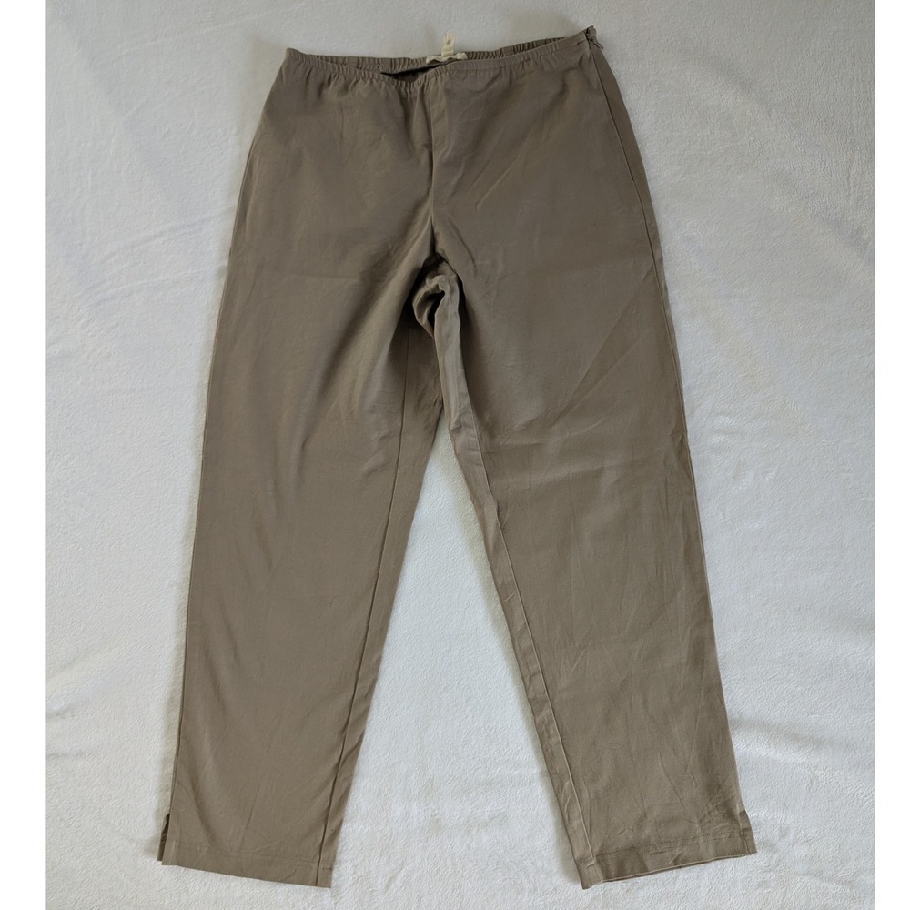 Eileen Fisher Taupe Cropped Straight Leg Pants Elastic Waist Side Zip Womens SP